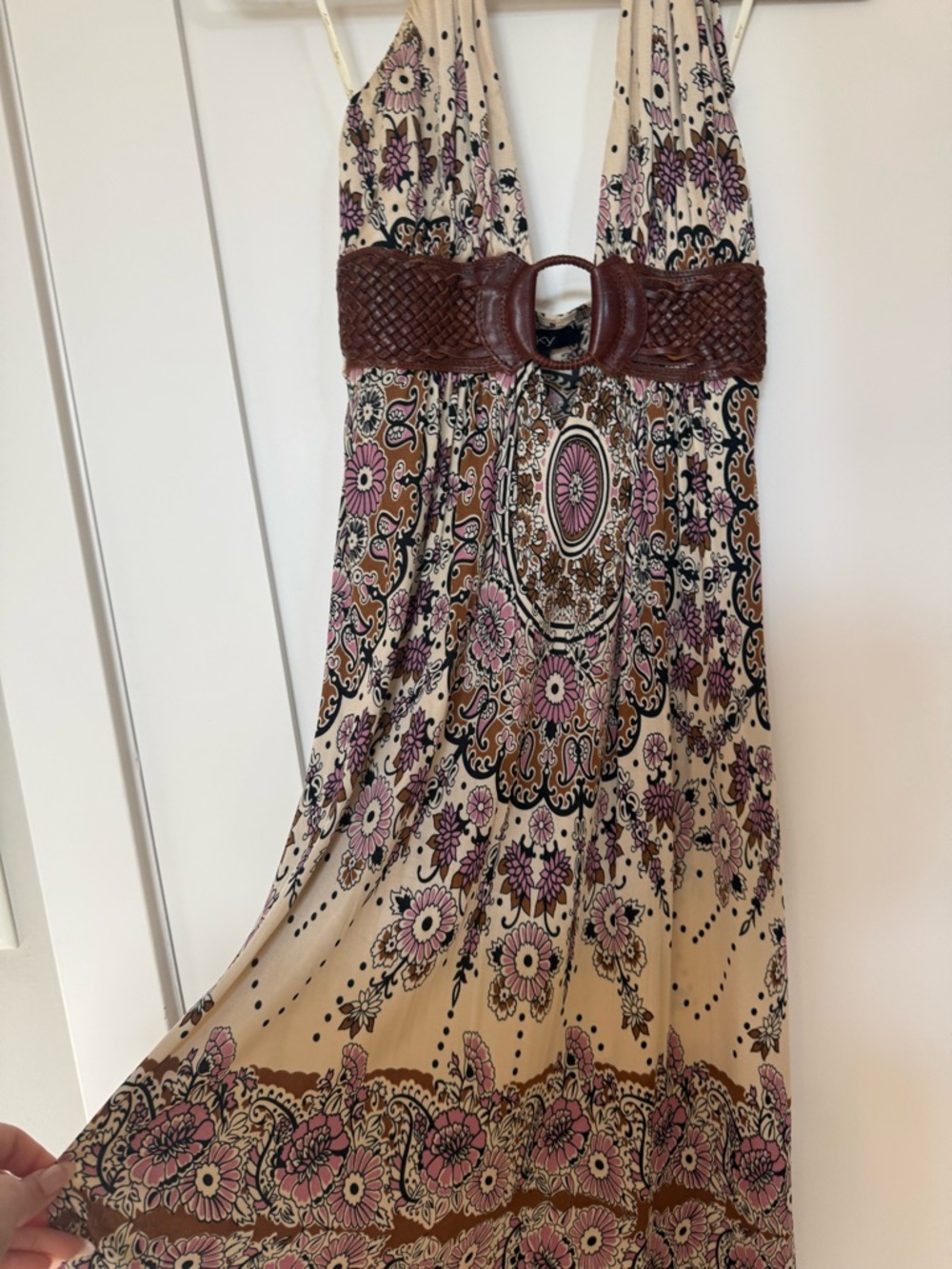 Sky Maxi Dress with Deep-V/Braided Leather Belt SZ M $270 - Picture 2 of 7